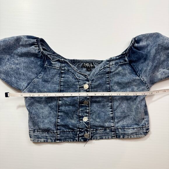 Denim Crop Top Puff Sleeve Women’s XL Acid Y2K Western Coquette Festival Rodeo - Picture 5 of 16